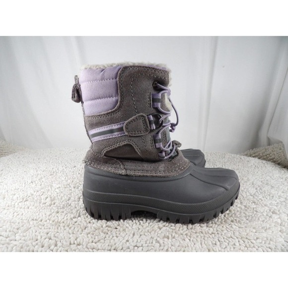 Lands' End Girls Purple Gray Zipper Round Toe Mid Calf Snow Boots Size US 11 - Picture 3 of 9